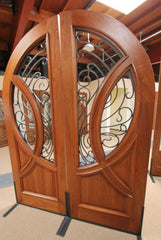 WDMA 72x96 Door (6ft by 8ft) Exterior Mahogany Round Top Solid Double Doors with Forged Iron 3