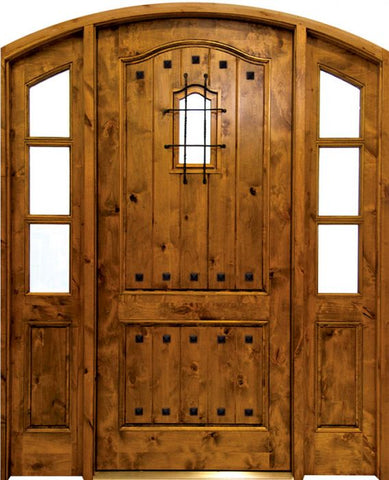 WDMA 74x96 Door (6ft2in by 8ft) Exterior Swing Knotty Alder Kenmure Single Door/2Sidelight Arch Top w Speakeasy 2-1/4 Thick 1