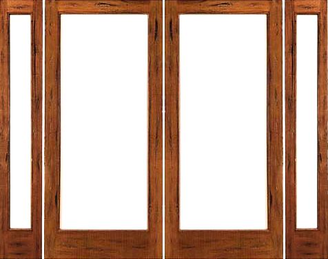 WDMA 76x80 Door (6ft4in by 6ft8in) Patio Tropical Hardwood Rustic-1-lite Solid Wood IG Glass Double Door Sidelights 1