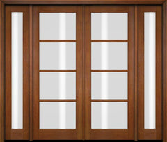 WDMA 76x80 Door (6ft4in by 6ft8in) Exterior Swing Mahogany 4 Lite TDL Double Entry Door Full Sidelights 4