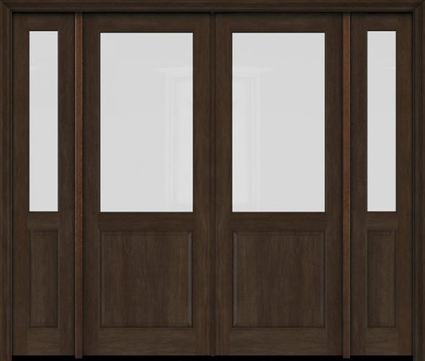 WDMA 76x80 Door (6ft4in by 6ft8in) Exterior Swing Mahogany 1/2 Lite Double Entry Door Sidelights 1