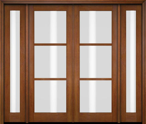 WDMA 76x80 Door (6ft4in by 6ft8in) Exterior Swing Mahogany 3 Lite TDL Double Entry Door Full Sidelights 4