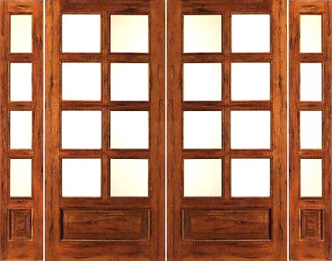 WDMA 76x80 Door (6ft4in by 6ft8in) French Tropical Hardwood Rustic-8-lite-P/B Patio Solid Wood IG Glass Double Door Sidelights 1