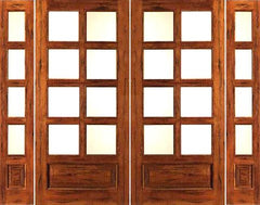 WDMA 76x80 Door (6ft4in by 6ft8in) French Tropical Hardwood Rustic-8-lite-P/B Patio Solid Wood IG Glass Double Door Sidelights 1