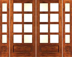 WDMA 76x80 Door (6ft4in by 6ft8in) French Tropical Hardwood Rustic-8-lite-P/B Patio Solid Wood IG Glass Double Door Sidelights 1