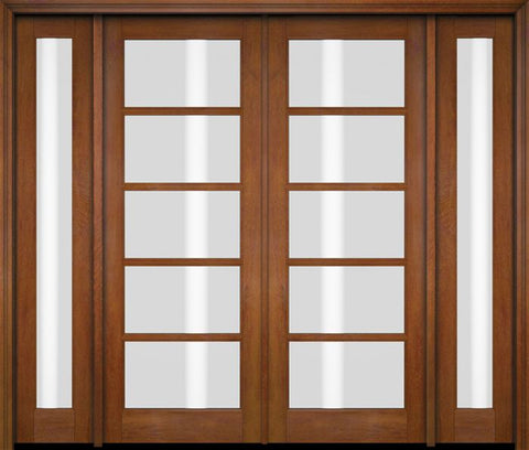 WDMA 76x80 Door (6ft4in by 6ft8in) Exterior Swing Mahogany 5 Lite TDL Double Entry Door Full Sidelights 4