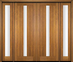 WDMA 76x80 Door (6ft4in by 6ft8in) Exterior Swing Mahogany Modern 2 Flat Panel Center Lite Shaker Double Entry Door Sidelights 1