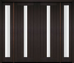 WDMA 76x80 Door (6ft4in by 6ft8in) Exterior Swing Mahogany Modern 2 Flat Panel Center Lite Shaker Double Entry Door Sidelights 2