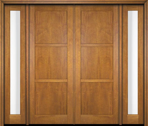 WDMA 76x80 Door (6ft4in by 6ft8in) Exterior Swing Mahogany 3 Panel Windermere Shaker Double Entry Door Sidelights 1