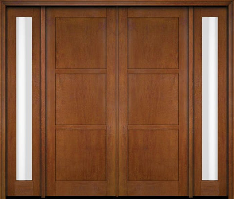 WDMA 76x80 Door (6ft4in by 6ft8in) Exterior Swing Mahogany 3 Panel Windermere Shaker Double Entry Door Sidelights 4