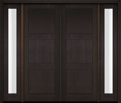 WDMA 76x80 Door (6ft4in by 6ft8in) Exterior Swing Mahogany Modern 3 Flat Panel Shaker Double Entry Door Sidelights 2