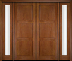 WDMA 76x80 Door (6ft4in by 6ft8in) Exterior Swing Mahogany Modern 3 Flat Panel Shaker Double Entry Door Sidelights 4