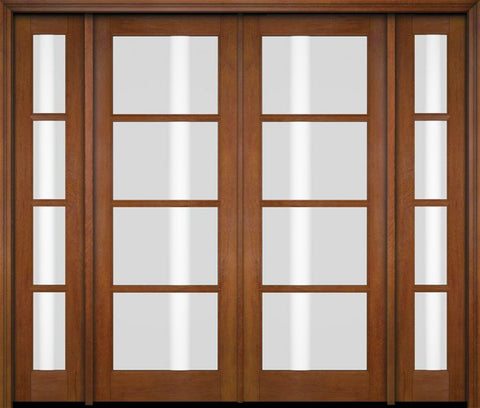 WDMA 76x80 Door (6ft4in by 6ft8in) Exterior Swing Mahogany 4 Lite TDL Double Entry Door Sidelights 4