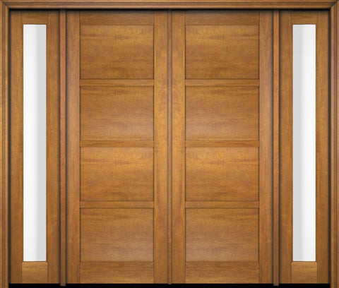 WDMA 76x80 Door (6ft4in by 6ft8in) Exterior Swing Mahogany 4 Panel Windermere Shaker Double Entry Door Sidelights 1