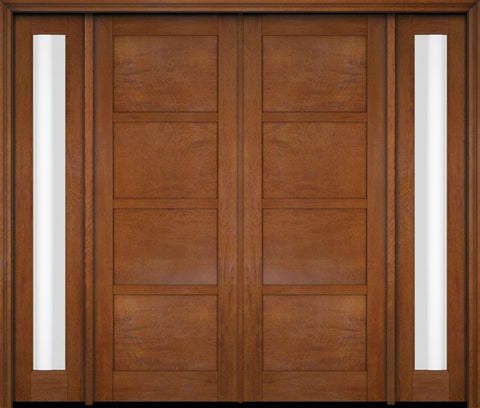 WDMA 76x80 Door (6ft4in by 6ft8in) Exterior Swing Mahogany 4 Panel Windermere Shaker Double Entry Door Sidelights 4