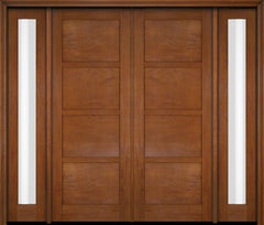 WDMA 76x80 Door (6ft4in by 6ft8in) Exterior Swing Mahogany 4 Panel Windermere Shaker Double Entry Door Sidelights 4