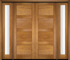 WDMA 76x80 Door (6ft4in by 6ft8in) Exterior Swing Mahogany Modern 4 Flat Panel Shaker Double Entry Door Sidelights 1