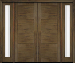 WDMA 76x80 Door (6ft4in by 6ft8in) Exterior Swing Mahogany Modern 4 Flat Panel Shaker Double Entry Door Sidelights 3