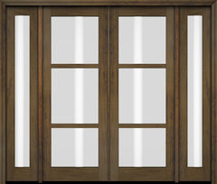 WDMA 76x80 Door (6ft4in by 6ft8in) Exterior Swing Mahogany 3 Lite Windermere Shaker Double Entry Door Sidelights 3