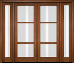 WDMA 76x80 Door (6ft4in by 6ft8in) Exterior Swing Mahogany 3 Lite Windermere Shaker Double Entry Door Sidelights 4