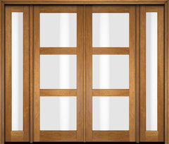 WDMA 76x80 Door (6ft4in by 6ft8in) Exterior Swing Mahogany Modern 3 Lite Shaker Double Entry Door Sidelights 1