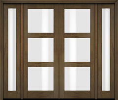 WDMA 76x80 Door (6ft4in by 6ft8in) Exterior Swing Mahogany Modern 3 Lite Shaker Double Entry Door Sidelights 3