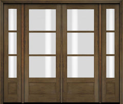 WDMA 76x80 Door (6ft4in by 6ft8in) Exterior Swing Mahogany 3/4 3 Lite TDL Double Entry Door Sidelights 3