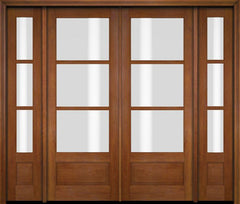 WDMA 76x80 Door (6ft4in by 6ft8in) Exterior Swing Mahogany 3/4 3 Lite TDL Double Entry Door Sidelights 4