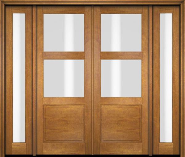 WDMA 76x80 Door (6ft4in by 6ft8in) Exterior Swing Mahogany 2 Lite Over Raised Panel Double Entry Door Sidelights 1