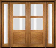 WDMA 76x80 Door (6ft4in by 6ft8in) Exterior Swing Mahogany 2 Lite Over Raised Panel Double Entry Door Sidelights 1