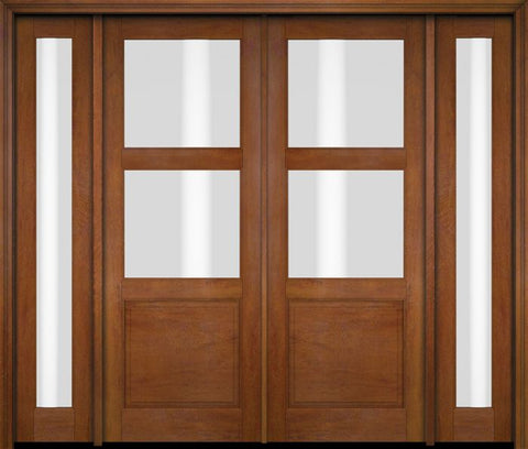 WDMA 76x80 Door (6ft4in by 6ft8in) Exterior Swing Mahogany 2 Lite Over Raised Panel Double Entry Door Sidelights 4