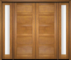 WDMA 76x80 Door (6ft4in by 6ft8in) Exterior Swing Mahogany Modern 5 Flat Panel Shaker Double Entry Door Sidelights 1