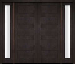 WDMA 76x80 Door (6ft4in by 6ft8in) Exterior Swing Mahogany Modern 5 Flat Panel Shaker Double Entry Door Sidelights 2
