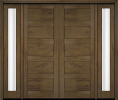 WDMA 76x80 Door (6ft4in by 6ft8in) Exterior Swing Mahogany Modern 5 Flat Panel Shaker Double Entry Door Sidelights 3