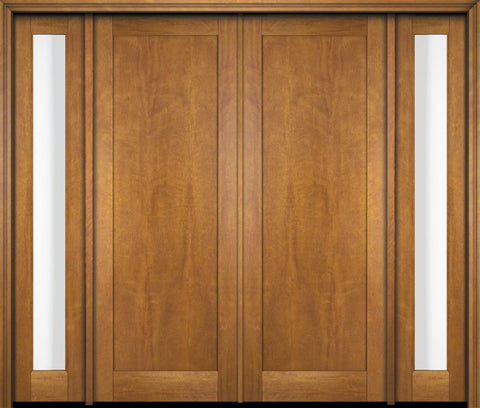 WDMA 76x80 Door (6ft4in by 6ft8in) Exterior Swing Mahogany Modern Full Flat Panel Shaker Double Entry Door Sidelights 1
