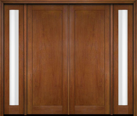 WDMA 76x80 Door (6ft4in by 6ft8in) Exterior Swing Mahogany Modern Full Flat Panel Shaker Double Entry Door Sidelights 4