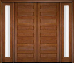 WDMA 76x84 Door (6ft4in by 7ft) Exterior Swing Mahogany Modern Slim Panel Shaker Double Entry Door Sidelights 5