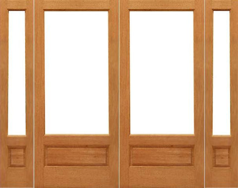 WDMA 76x96 Door (6ft4in by 8ft) French Mahogany 1-lite-P/B Brazilian Wood IG Glass Double Door Sidelights 1