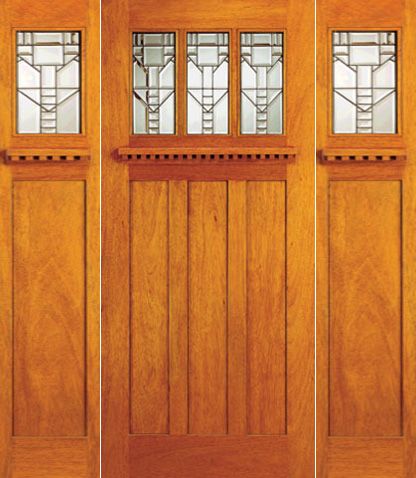 WDMA 78x80 Door (6ft6in by 6ft8in) Exterior Mahogany Mission Style Three-Lite Door and Two Sidelights 1