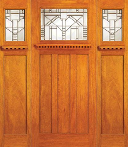 WDMA 78x80 Door (6ft6in by 6ft8in) Exterior Mahogany Craftsman Style Single Door and Two Sidelights 1