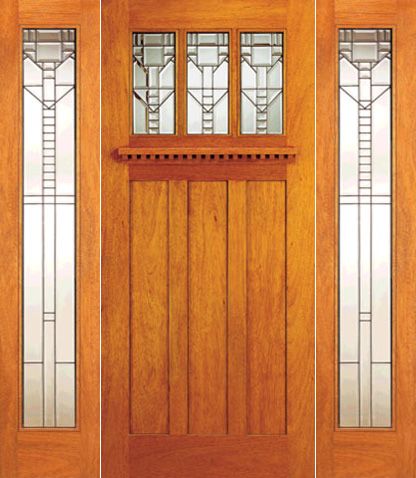 WDMA 78x80 Door (6ft6in by 6ft8in) Exterior Mahogany Craftsman Style Door and Two Full Lite Sidelights 1