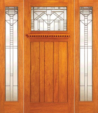 WDMA 78x80 Door (6ft6in by 6ft8in) Exterior Mahogany Mission Style Single Door and Full lite Two Sidelights 1