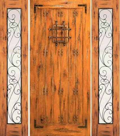 WDMA 78x80 Door (6ft6in by 6ft8in) Exterior Knotty Alder Prehung Door with Two Sidelights Front with Speakeasy 1
