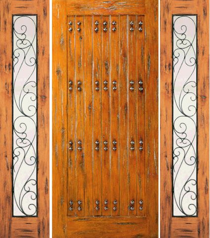 WDMA 78x80 Door (6ft6in by 6ft8in) Exterior Knotty Alder Prehung Door with Two Side lights Clavos 1