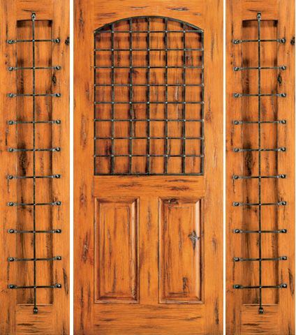 WDMA 78x80 Door (6ft6in by 6ft8in) Exterior Knotty Alder Door with Two Sidelights 3-Panel 1
