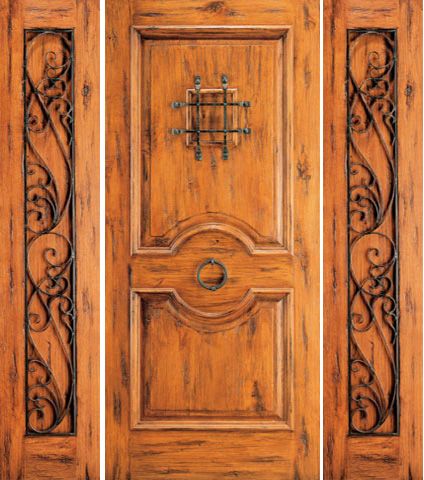 WDMA 78x80 Door (6ft6in by 6ft8in) Exterior Knotty Alder Door with Two Sidelights Speakeasy 1
