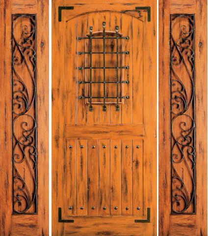 WDMA 78x80 Door (6ft6in by 6ft8in) Exterior Knotty Alder Front Door with Two Sidelights Speakeasy 1