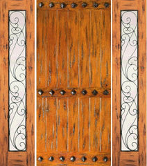 WDMA 78x80 Door (6ft6in by 6ft8in) Exterior Knotty Alder Prehung Door with Two Sidelights Entry Clavos 1