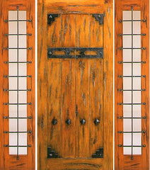 WDMA 78x80 Door (6ft6in by 6ft8in) Exterior Knotty Alder Prehung Door with Two Sidelights Clavos 1