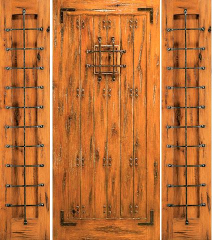 WDMA 78x80 Door (6ft6in by 6ft8in) Exterior Knotty Alder Front Prehung Door with Two Sidelights with Speakeasy 1